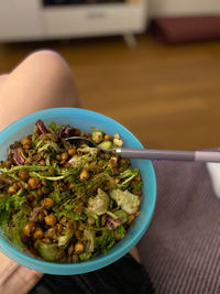 Close-up of meal served in bowl on table