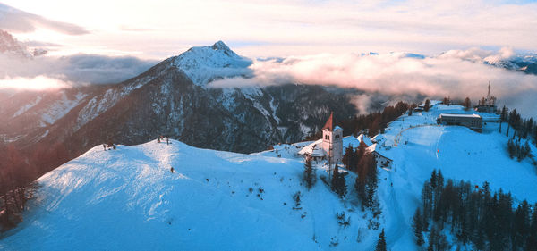 Panoramic view of snowcapped mountains against sky