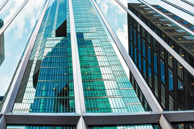 Low angle view of modern building against sky