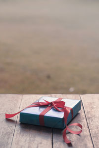 Wrapped gift on table