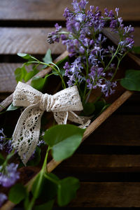 Close-up of purple flowering plant on table