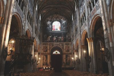 Interior of illuminated historic building