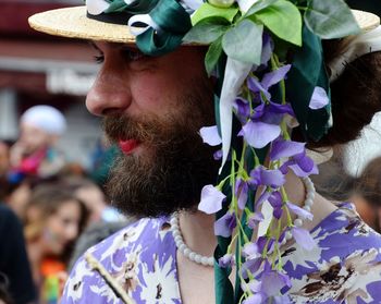 High angle view of people on flowering plant