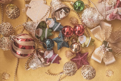 High angle view of christmas decoration on table