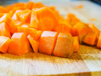 Close-up of chopped fruit on cutting board