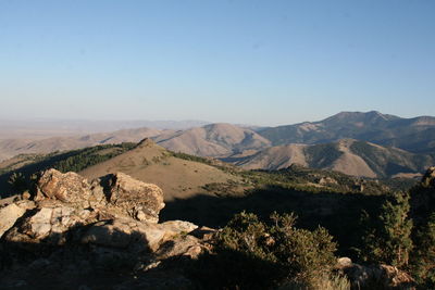 Scenic view of mountains against clear sky