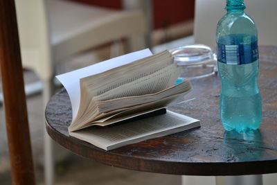 Close-up of books on table