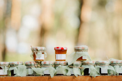 Close-up of containers on table