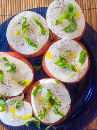 High angle view of food in plate on table