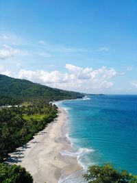 Scenic view of sea against blue sky