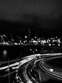 Light trails on road at night