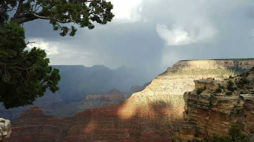 Scenic view of mountains against cloudy sky