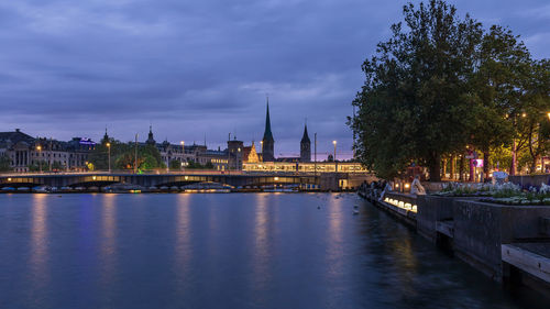 View of zurich lake at twilight, long exposure photography for smooth water.