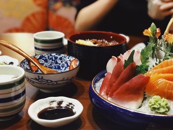 Close-up of meal served on table