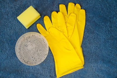 High angle view of yellow leaf on table