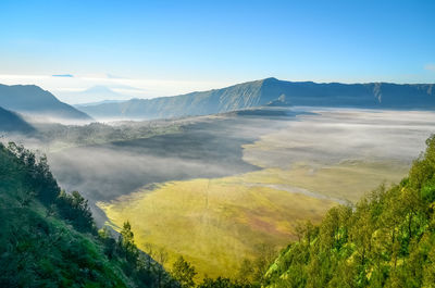 High angle view of land against sky