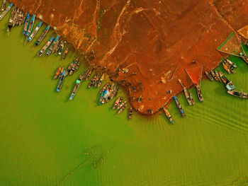 High angle view of people in lake