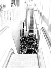 High angle view of people on steps