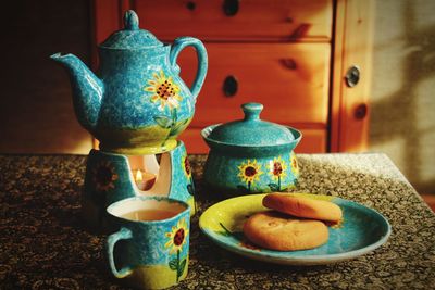 Close-up of tea served on table