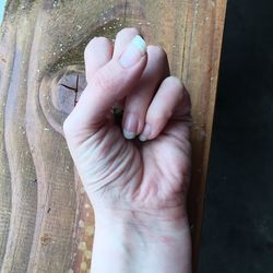 Close-up of hand holding wood