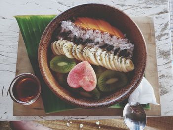 High angle view of dessert in plate on table