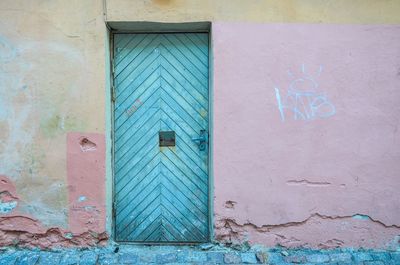 Closed door of building