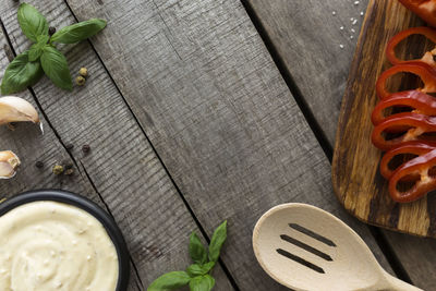 High angle view of food on table