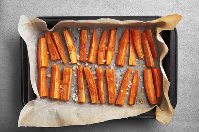 High angle view of bread in container