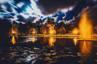 Reflection of clouds in water at sunset