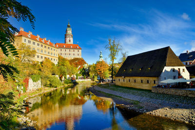 Reflection of buildings in lake