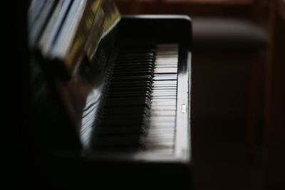 Close-up of piano keys at home