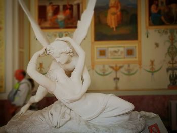 Close-up of angel statue at home