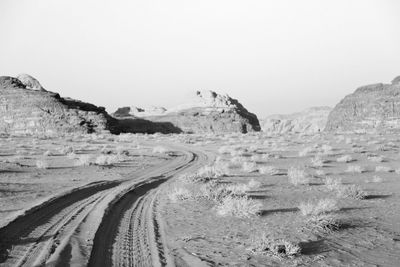 Scenic view of desert against clear sky