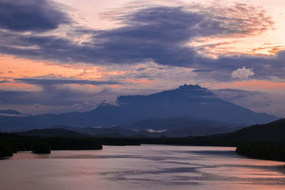 Scenic view of lake against sky during sunset