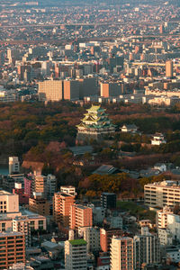 High angle view of buildings in city