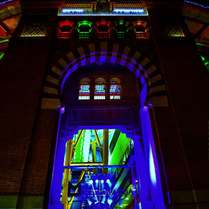 Low angle view of illuminated building