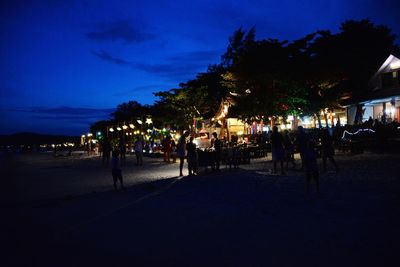 View of illuminated trees against blue sky
