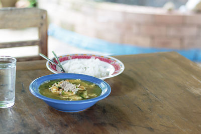 Close-up of meal served on table