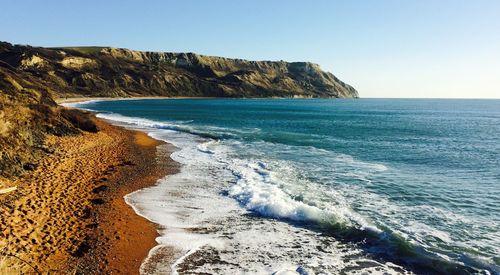 Scenic view of sea against clear sky