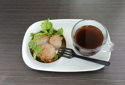 High angle view of meal served on table