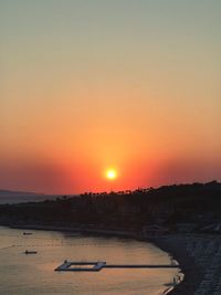 Scenic view of sea against orange sky