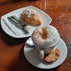 High angle view of breakfast served on table