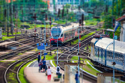 High angle view of train on railroad tracks