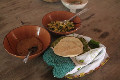 High angle view of food on table