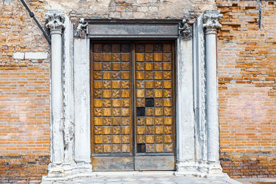 Closed door of old building