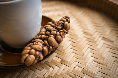 High angle view of coffee beans on table