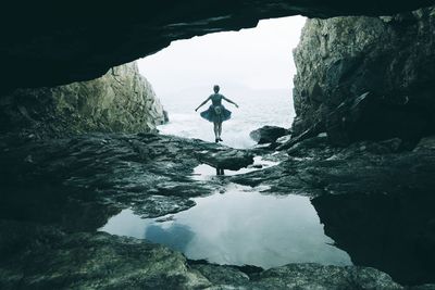 Scenic view of rock formation in sea