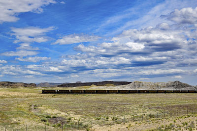 Scenic view of field against cloudy sky