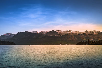 Scenic view of lake against sky during sunset