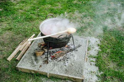 Romanian traditional food prepared at the cauldron on the open fire